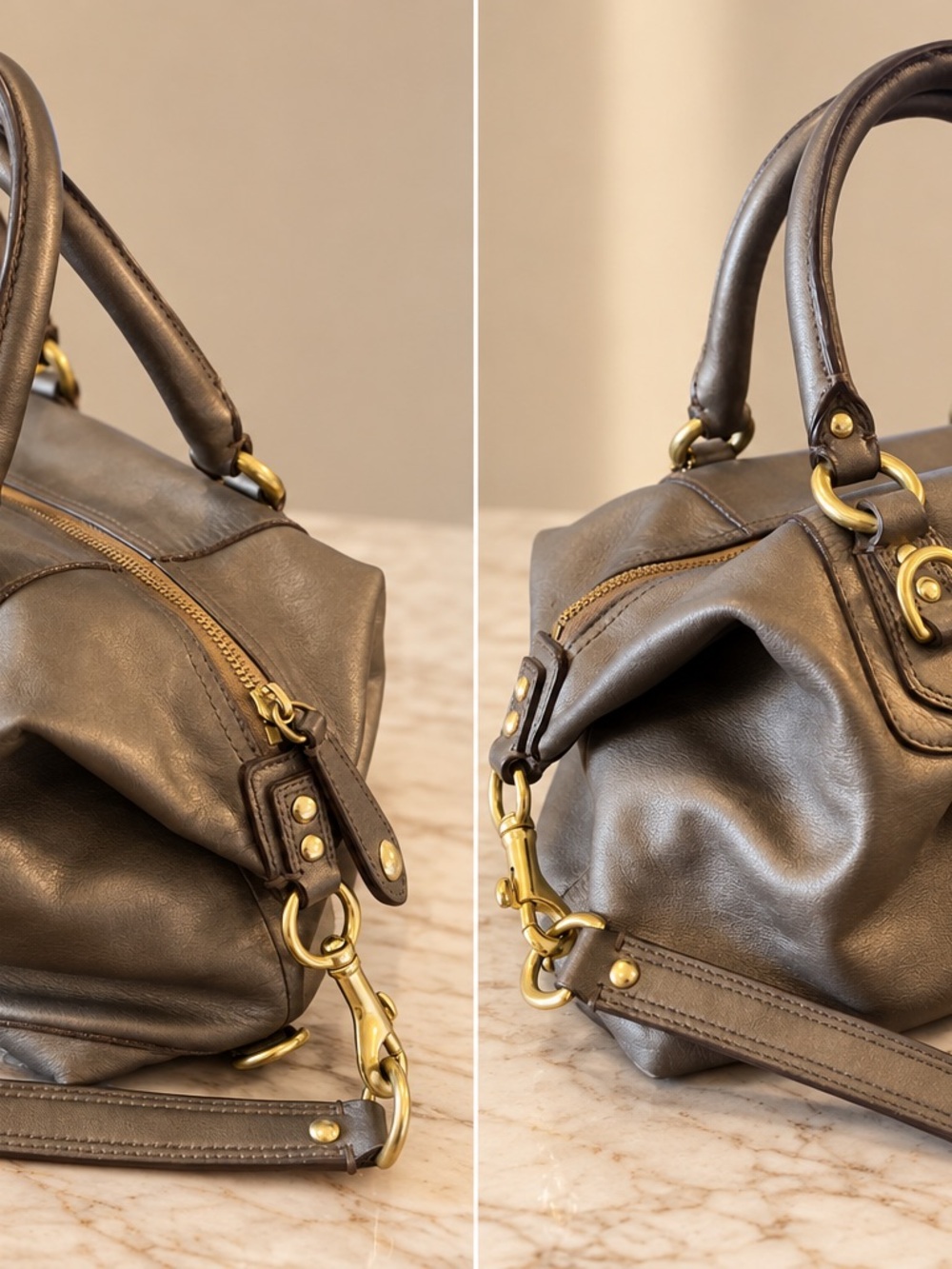 COACH Ashley Metallic Convertible Leather Satchel (F15445). Y2K 2way Purse - Picture 3 of 15